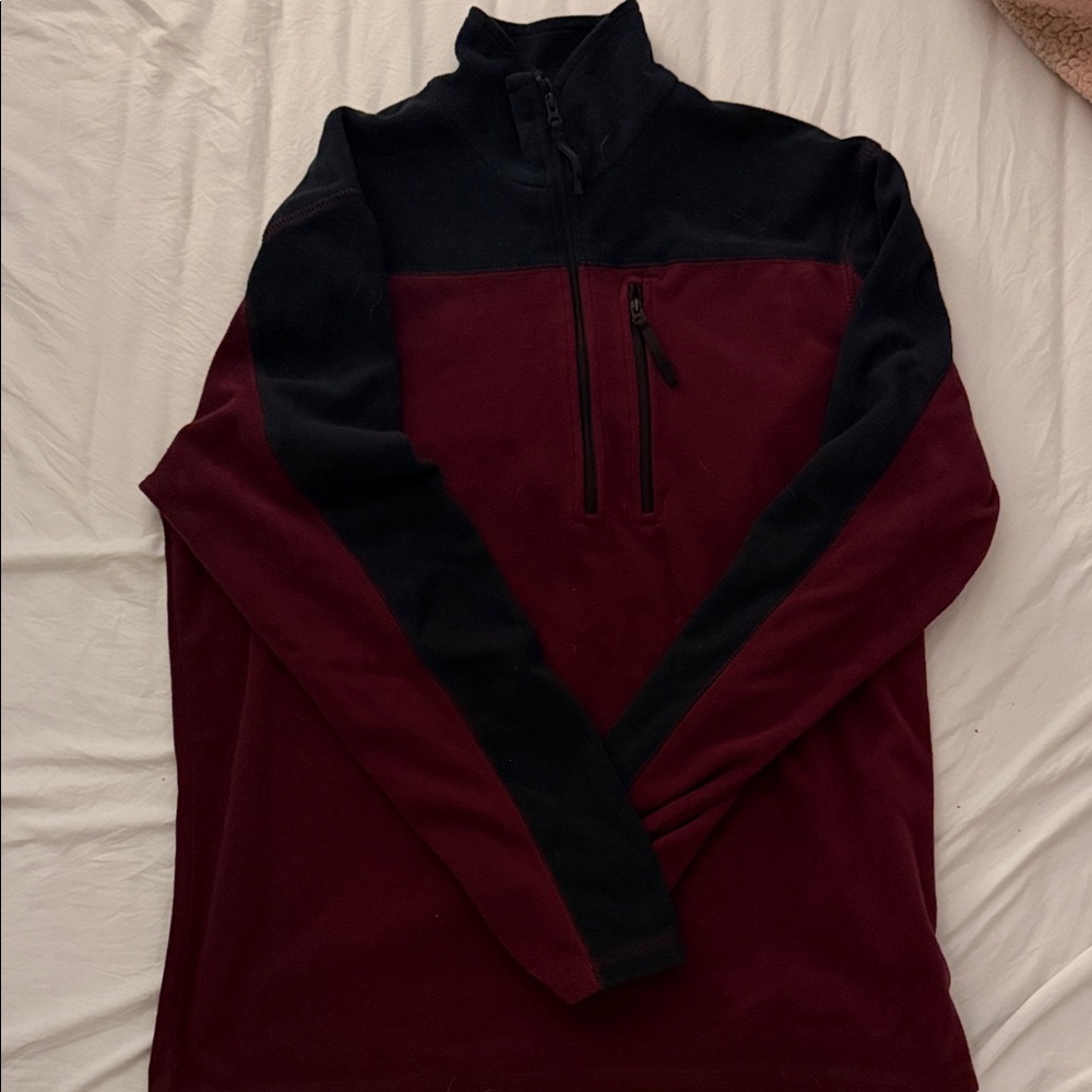 Men's Burgundy and Black Zip-Up Sweater
